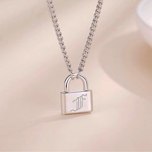 Lock Initial Letter Pendant Necklace “F, E”